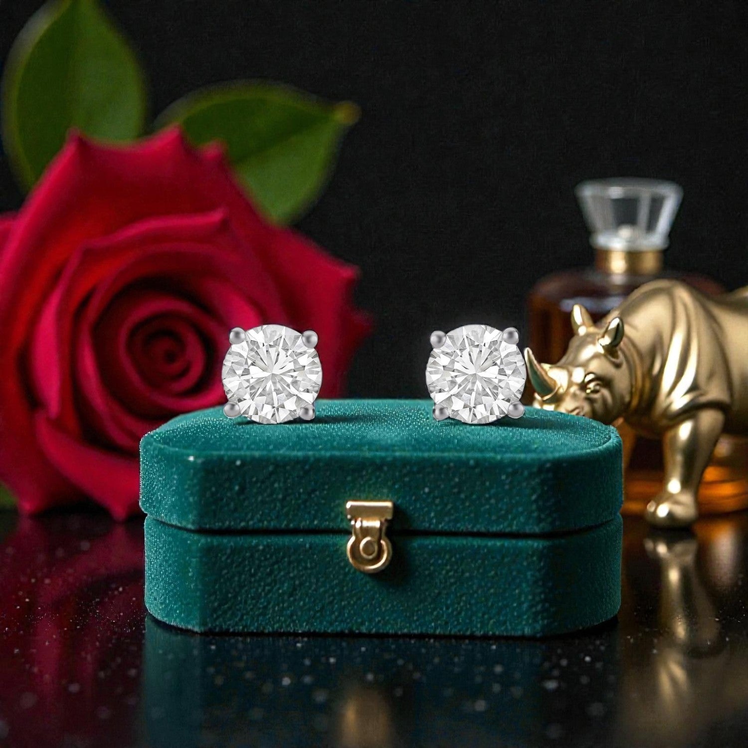Lab Grown 2.06 Carat Round Brilliant Diamond Stud Earrings in 18 Karat Rose Gold | SKU : 0005124848