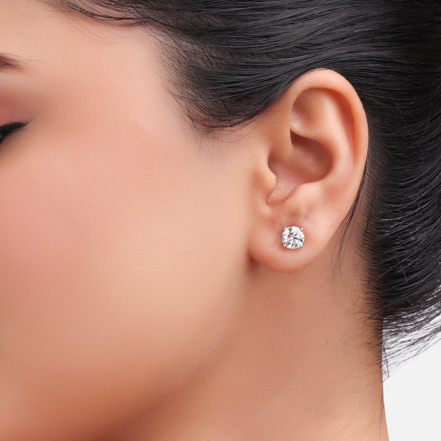 Lab Grown 2.06 Carat Round Brilliant Diamond Stud Earrings in 18 Karat White Gold | SKU : 0005124909