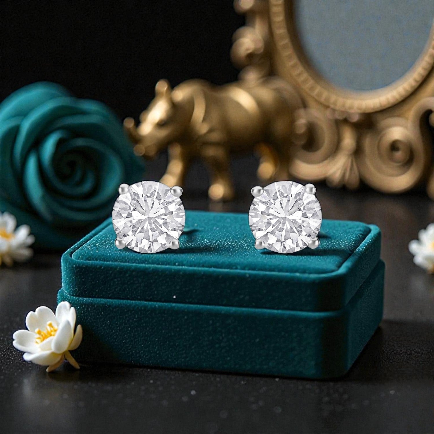 Lab Grown 2.06 Carat Round Brilliant Diamond Stud Earrings in 18 Karat White Gold | SKU : 0005124909