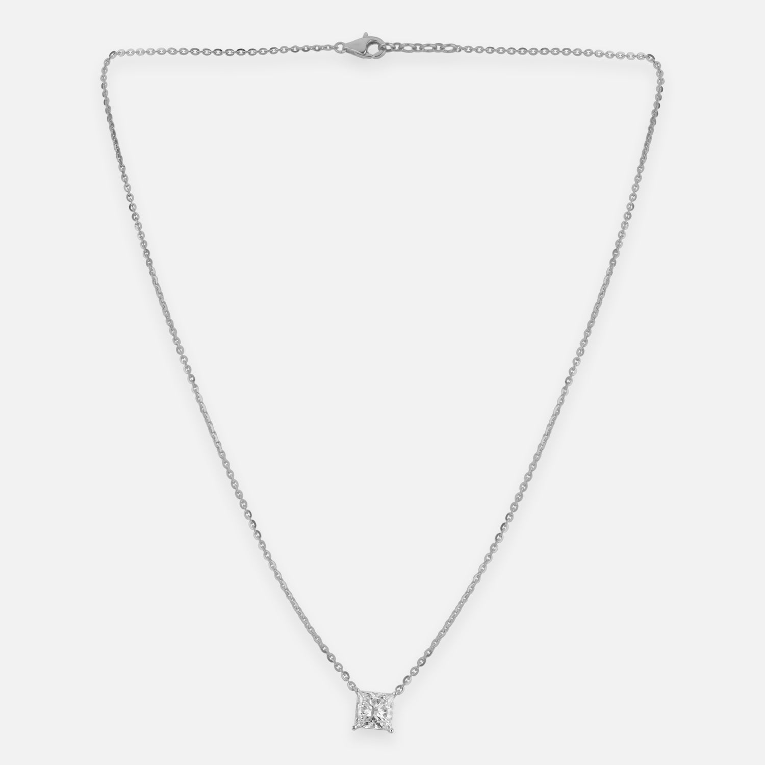 Lab Grown 1.070 Carat Princess Cut Diamond Solitaire Chain Pendant in 18 Karat Gold | SKU : 0005131594