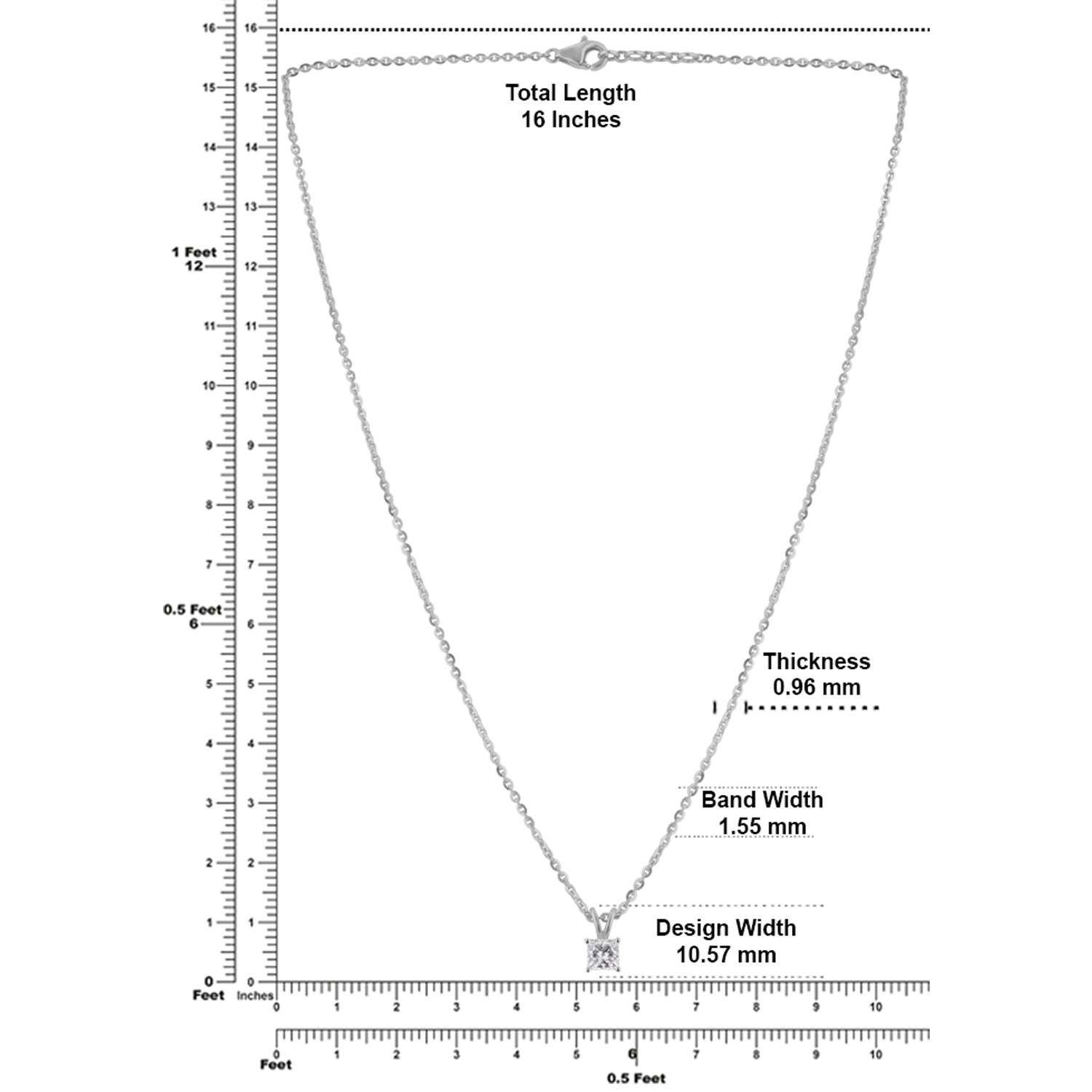 Lab Grown 1.06 Carat Princess Cut Diamond Solitaire Chain Pendant in 18 Karat Gold | SKU : 0005131600