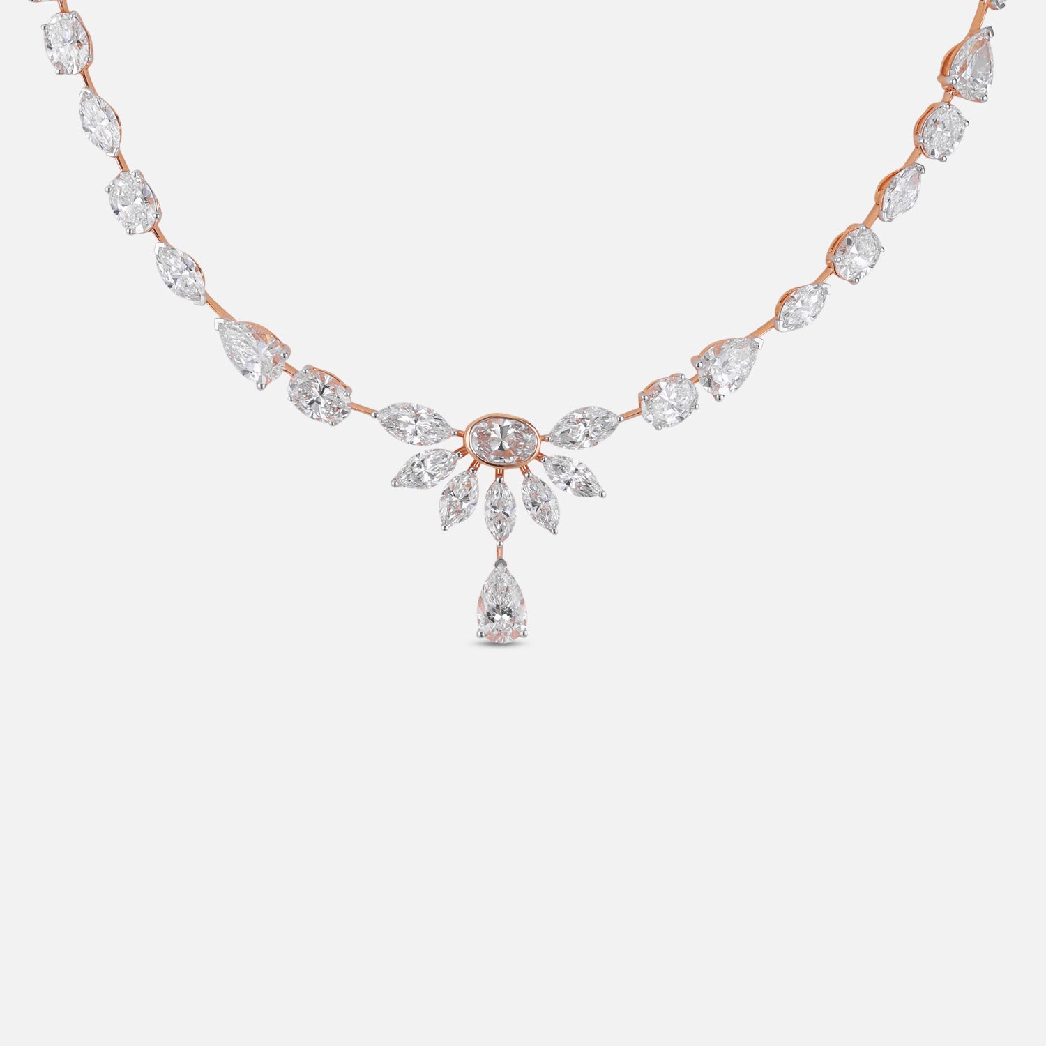 Lab Grown 24.10 Carat Marquise & Oval Diamond Necklace in 18 Karat Rose Gold | SKU : 0005134076