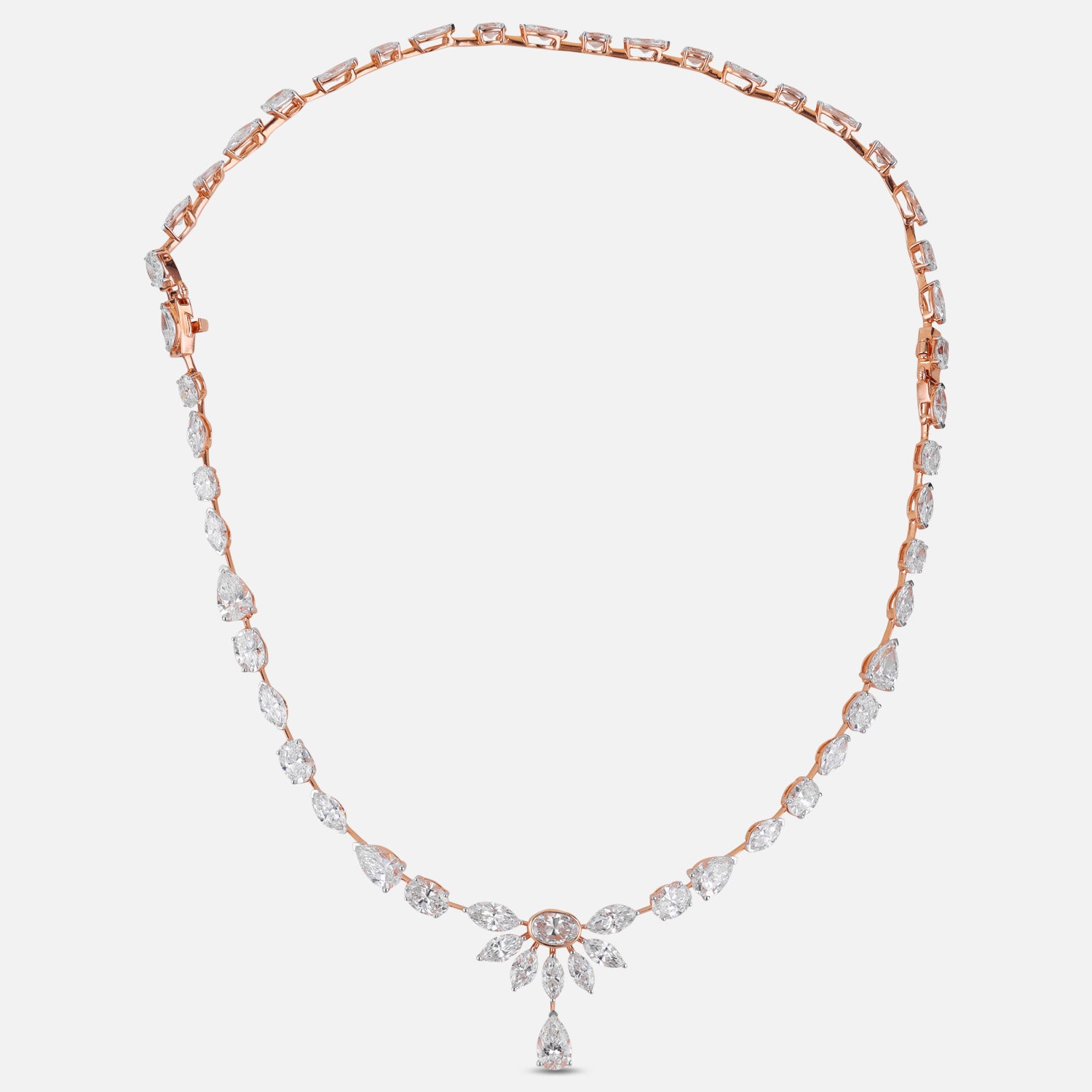 Lab Grown 24.10 Carat Marquise & Oval Diamond Necklace in 18 Karat Rose Gold | SKU : 0005134076