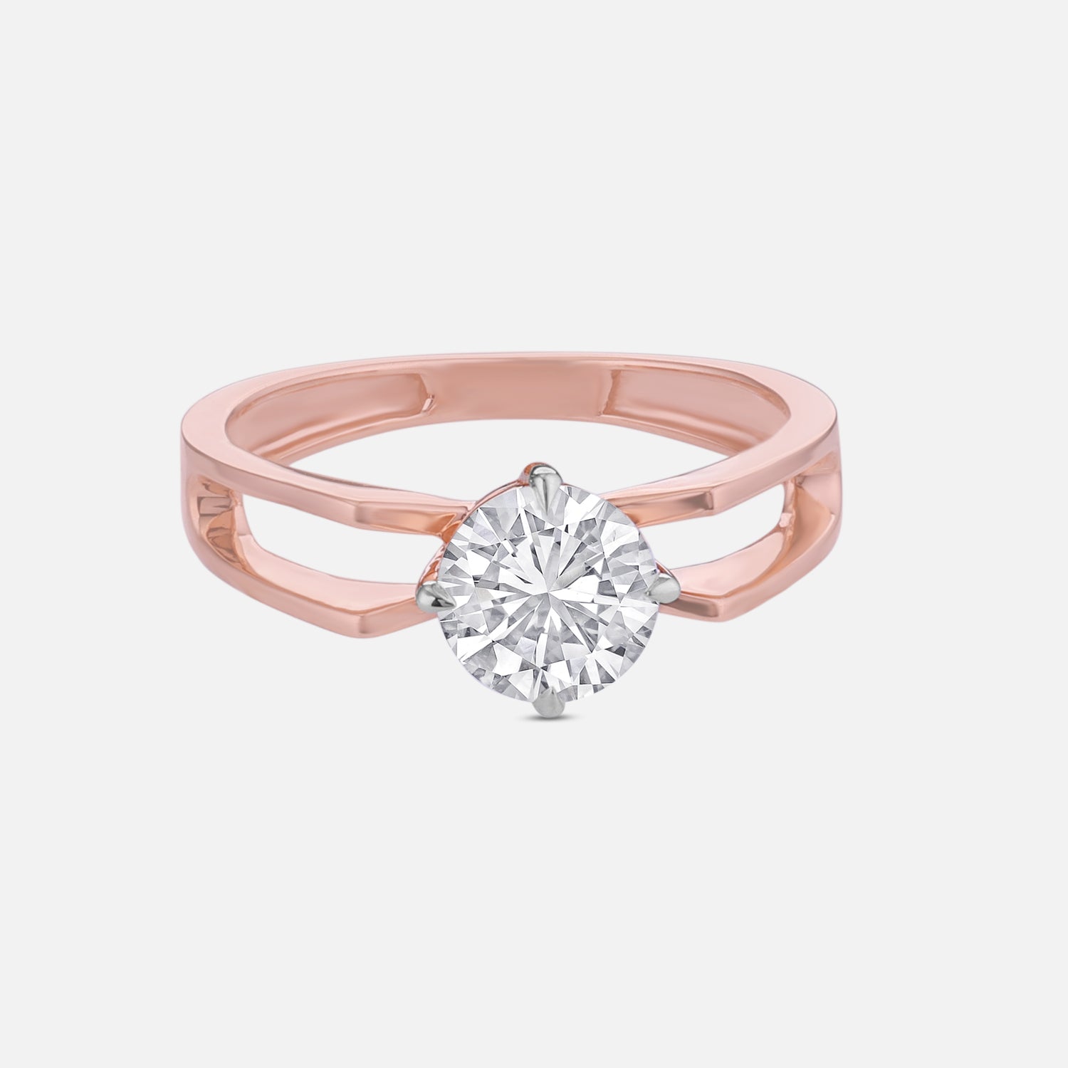 Lab Grown 1.030 Carat Round Cut Diamond Split Shank Ring in 18 Karat Rose Gold | SKU : 0005136926