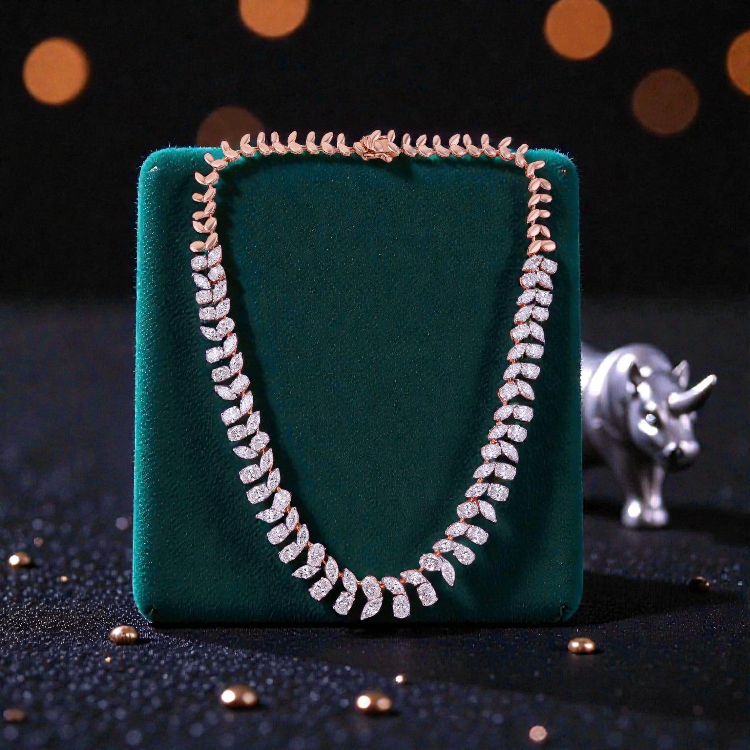Lab Grown 36.43 Carat Marquise & Oval Diamond Necklace in 18 Karat Rose Gold | SKU : 0005140299