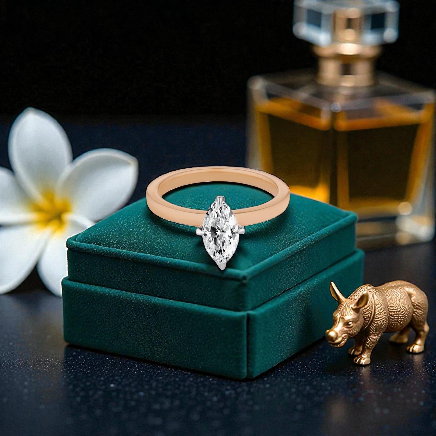 Lab Grown 1.000 Carat Marquise Cut Diamond Solitaire Ring in 18 Karat Rose Gold | SKU : 0005142781