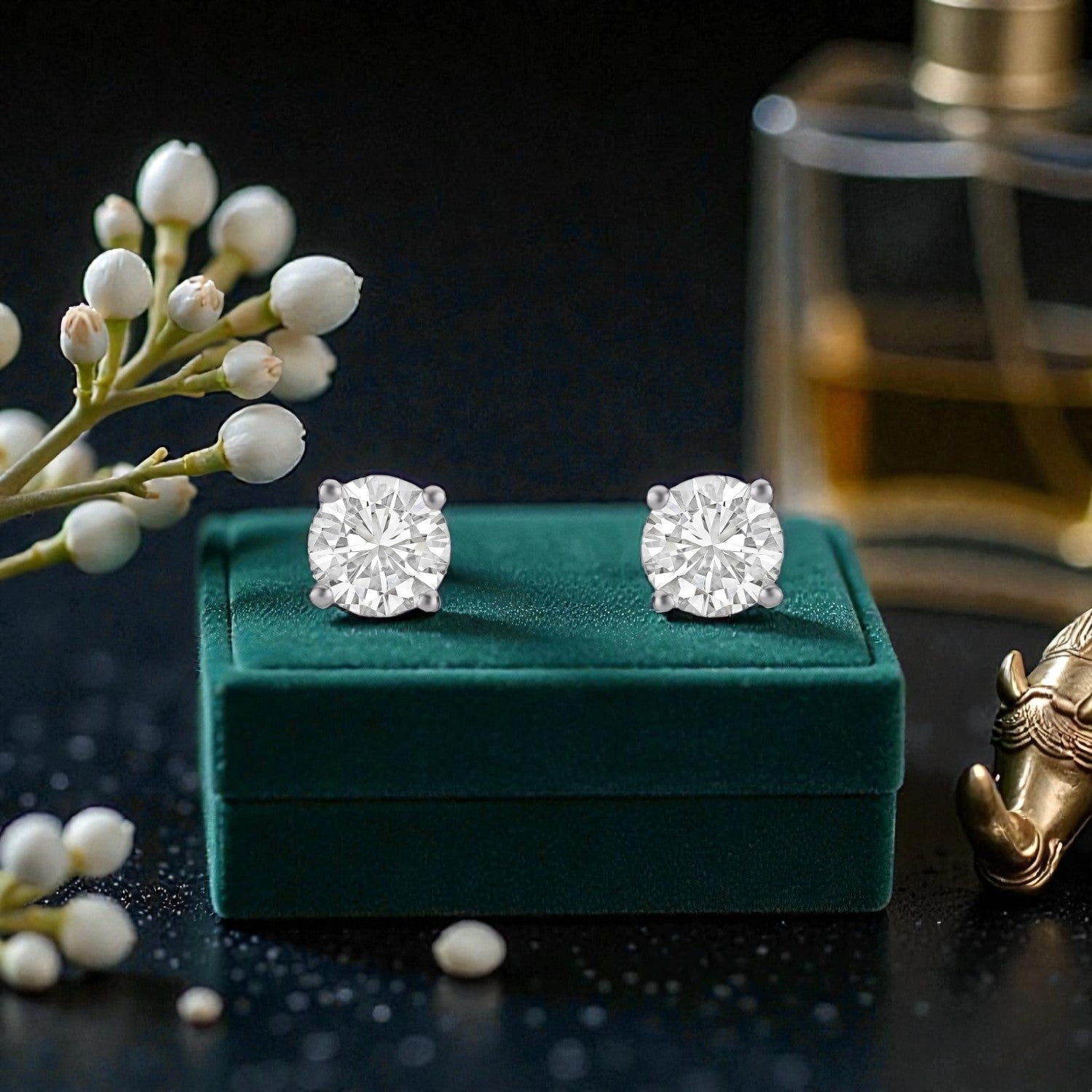 Lab Grown 1.01 Carat Round Brilliant Diamond Stud Earrings in 18 Karat Rose Gold | SKU : 0005145119