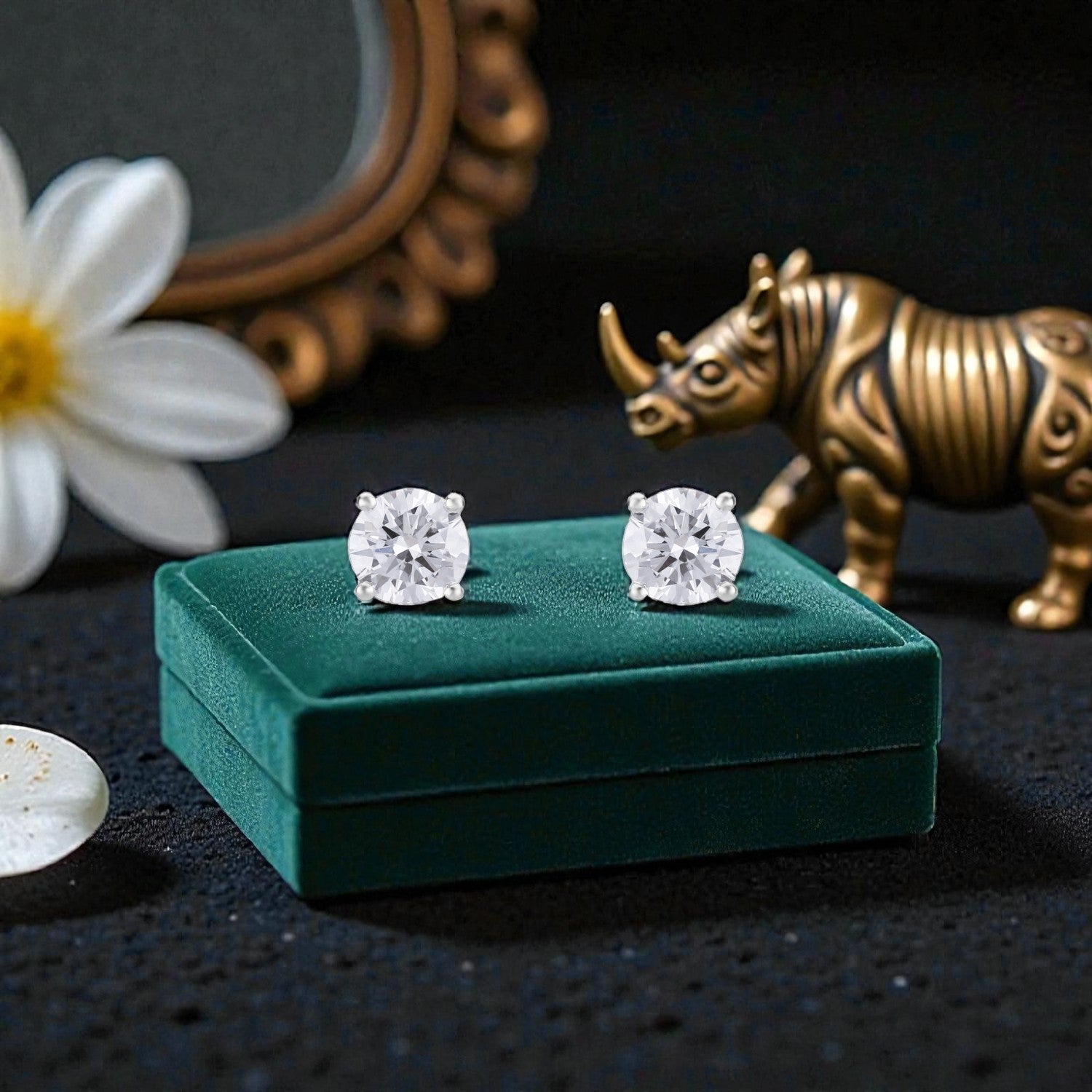 Lab Grown 1.06 Carat Round Brilliant Diamond Stud Earrings in 18 Karat White Gold | SKU : 0005145140