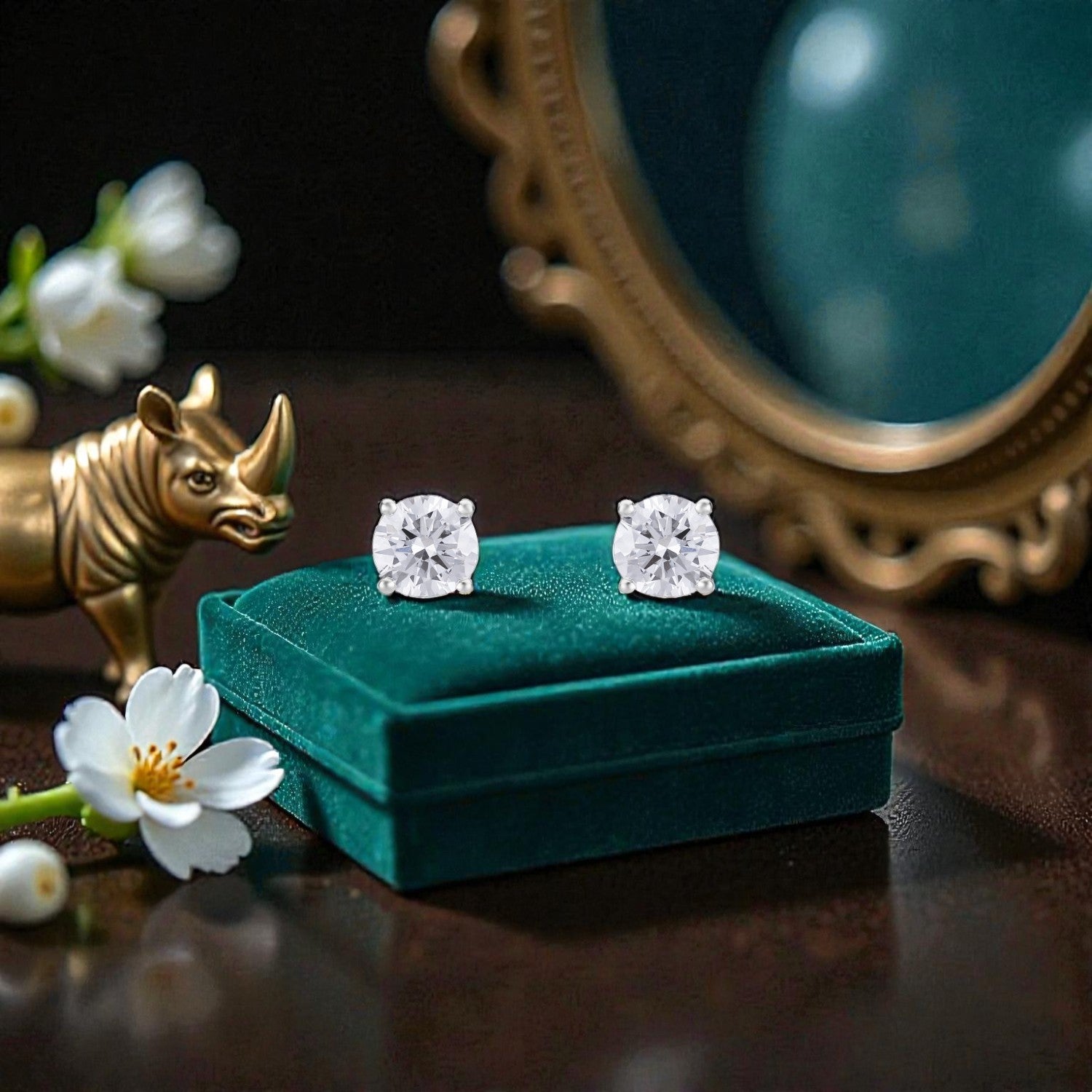 Lab Grown 1.09 Carat Round Brilliant Diamond Stud Earrings in 18 Karat White Gold | SKU : 0005145829