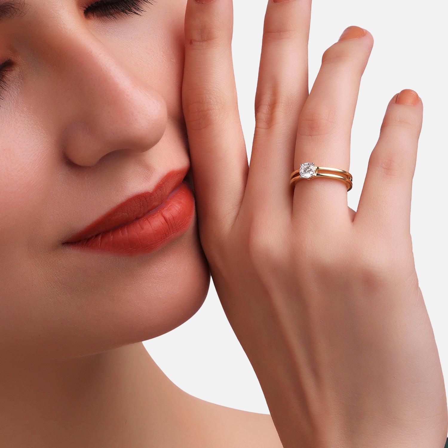 Lab Grown 0.520 Carat Round Diamond Open Band Ring in 18 Karat Yellow Gold | SKU : 0005145836