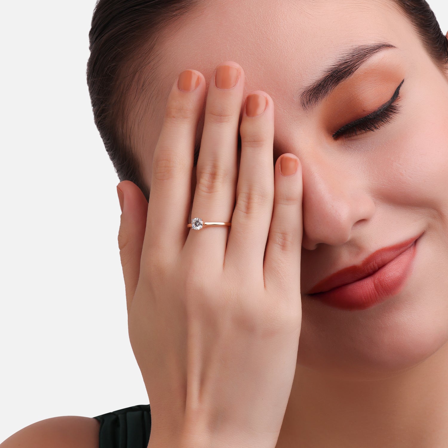 Lab Grown 0.540 Carat Round Brilliant Diamond Solitaire Ring in 18 Karat Rose Gold | SKU : 0005145843