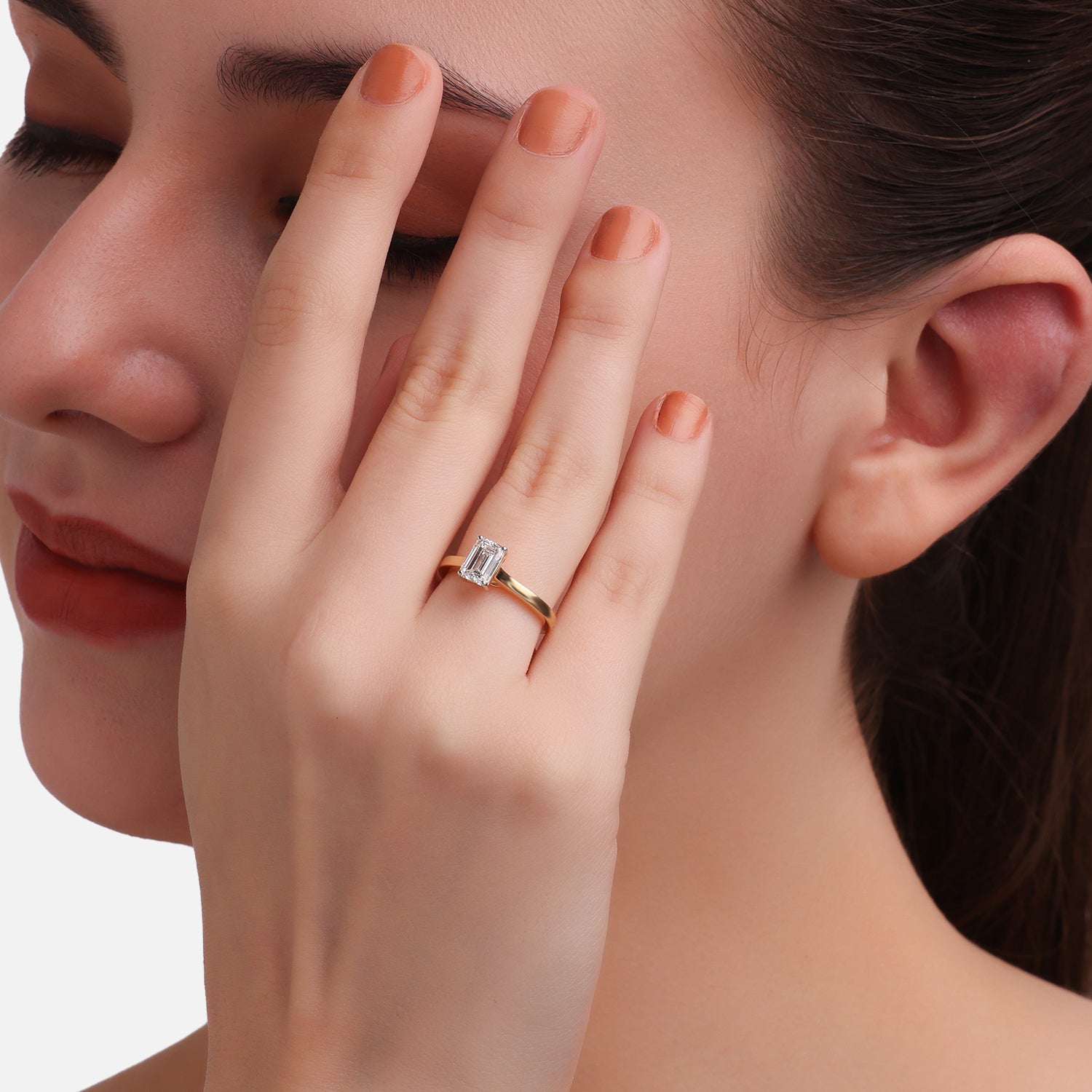 Lab Grown 1.090 Carat Emerald Cut Diamond Solitaire Ring in 18 Karat Rose Gold | SKU : 0005149773