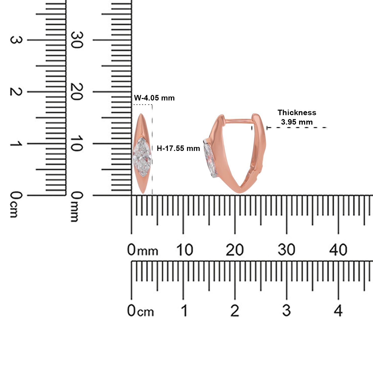 Lab Grown 1.00 Carat Marquise Diamond Huggie Earrings in 18 Karat Rose Gold | SKU : 0005150144
