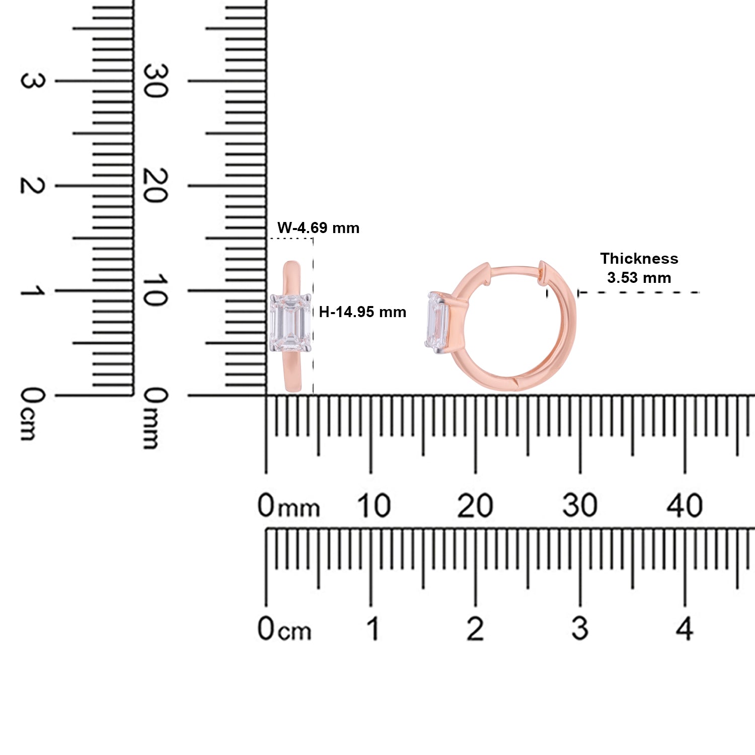 Lab Grown 1.59 Carat Emerald Cut Diamond Huggie Earrings in 18 Karat Rose Gold | SKU : 0005150151