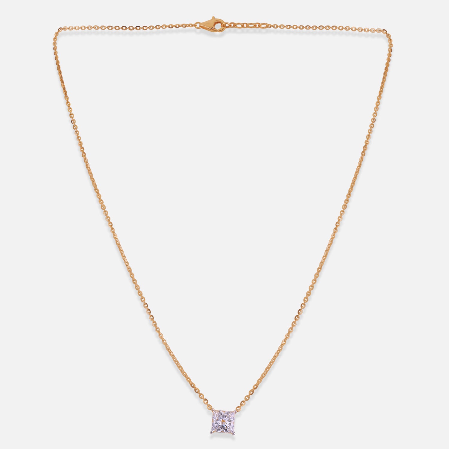 Lab Grown 2.01 Carat Princess Cut Diamond Solitaire Chain Pendant in 18 Karat Gold | SKU : 0005154401