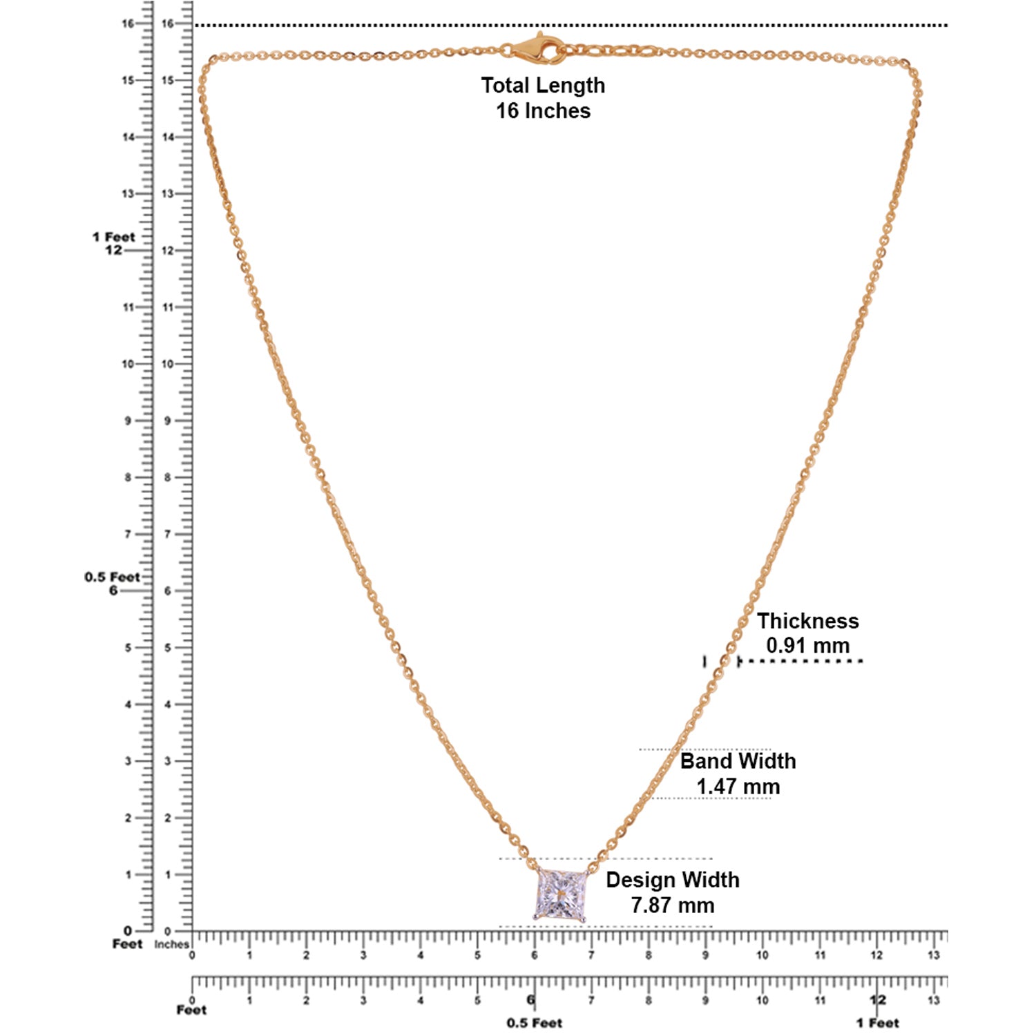 Lab Grown 2.01 Carat Princess Cut Diamond Solitaire Chain Pendant in 18 Karat Gold | SKU : 0005154401