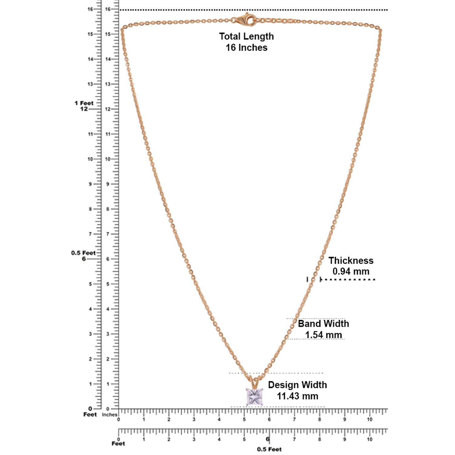 Lab Grown 1.06 Carat Princess Cut Diamond Solitaire Chain Pendant in 18 Karat Gold | SKU : 0005154425