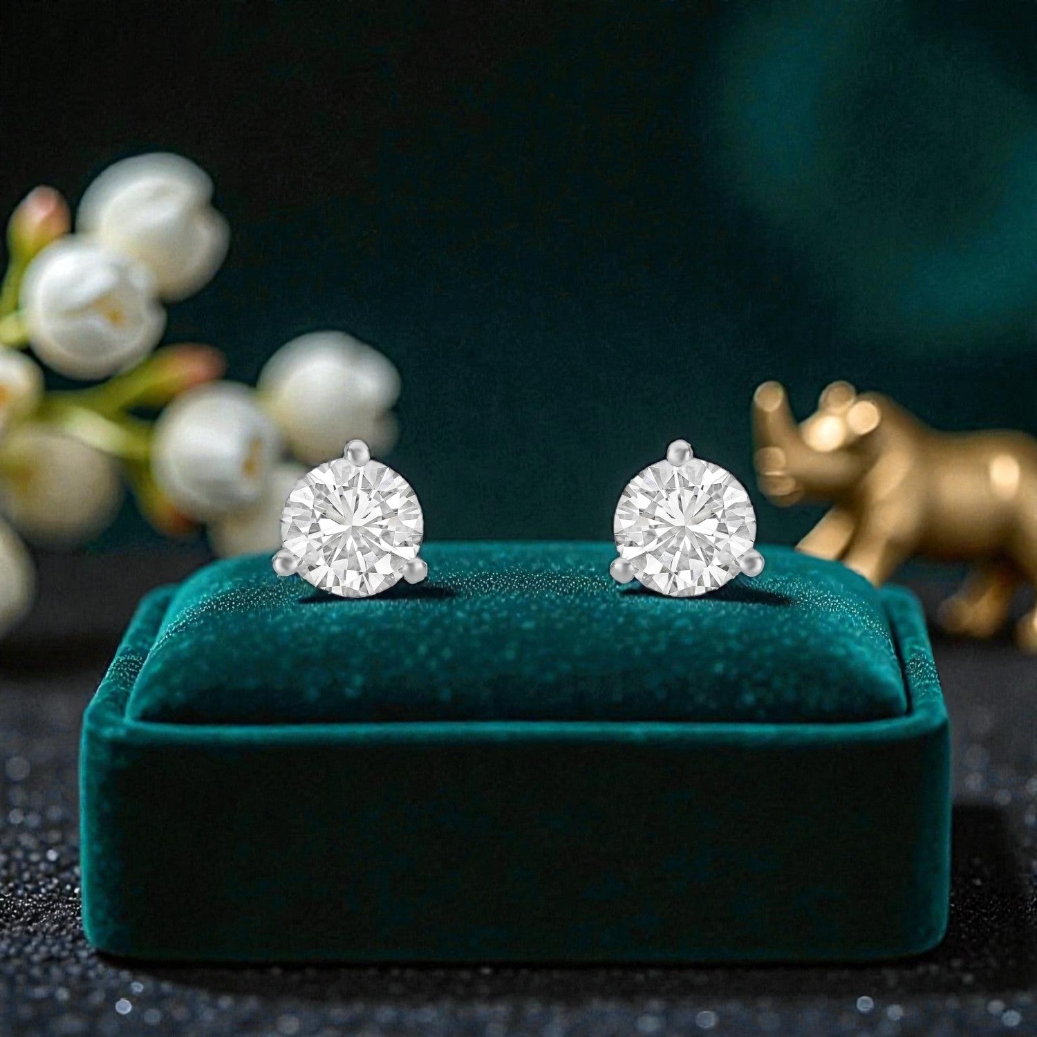 Lab Grown 1.56 Carat Round Brilliant Diamond Stud Earrings in 18 Karat Rose Gold | SKU : 0005155415