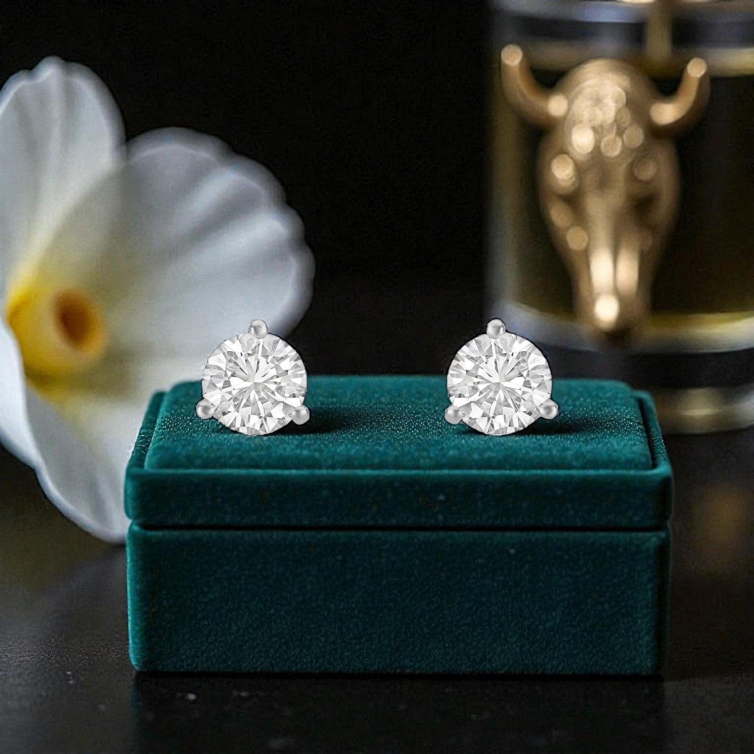 Lab Grown 1.56 Carat Round Brilliant Diamond Stud Earrings in 18 Karat Rose Gold | SKU : 0005155422