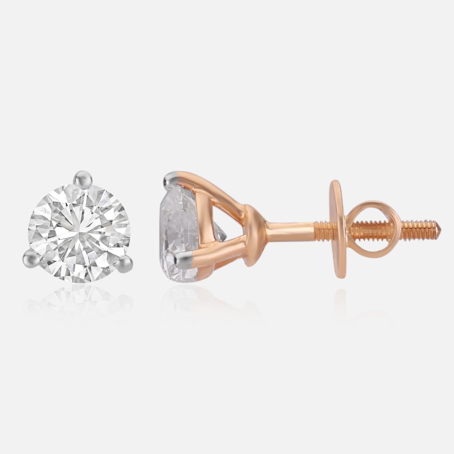 Lab Grown 2.08 Carat Round Brilliant Diamond Stud Earrings in 18 Karat Rose Gold | SKU : 0005160464