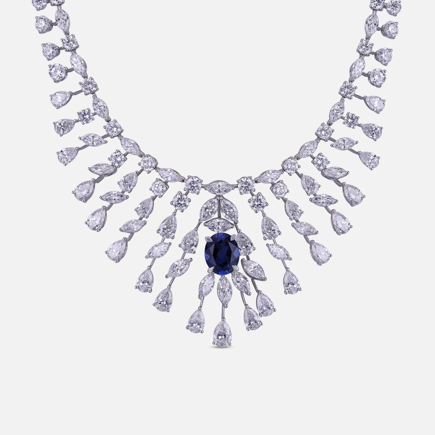 Lab Grown 41.93 Carat Diamond Necklace with Blue Sapphire in 18 Karat White Gold | SKU : 0005164301
