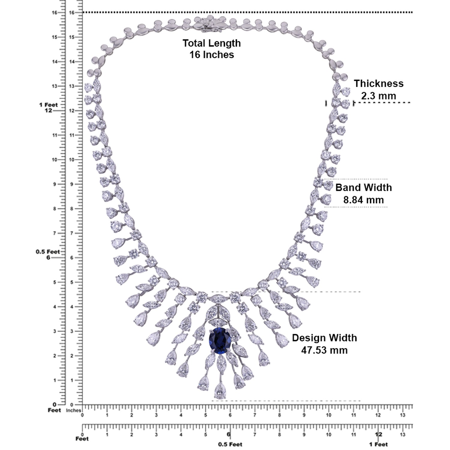 Lab Grown 41.93 Carat Diamond Necklace with Blue Sapphire in 18 Karat White Gold | SKU : 0005164301
