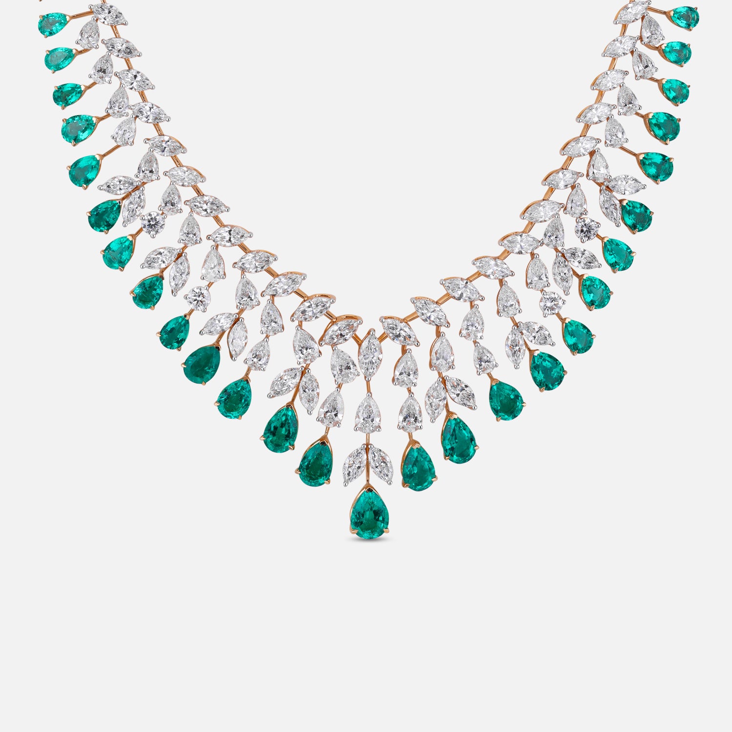 Lab Grown 33.46 Carat Diamond Necklace with Emerald Drops in 18 Karat Yellow Gold | SKU : 0005165063