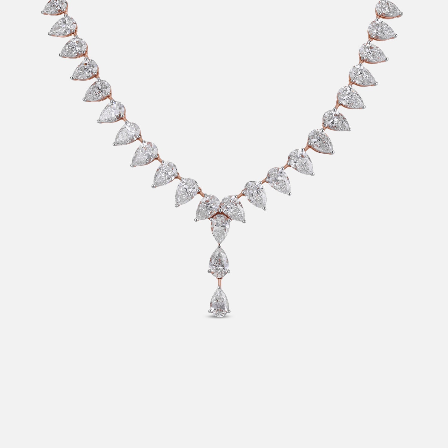 Lab Grown 29.90 Carat Pear Cut Diamond Drop Necklace in 18 Karat Rose Gold | SKU : 0005166152
