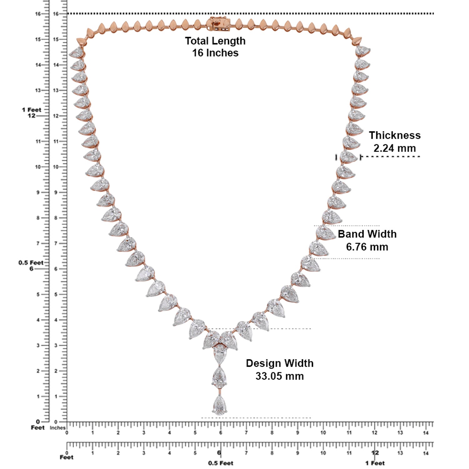 Lab Grown 29.90 Carat Pear Cut Diamond Drop Necklace in 18 Karat Rose Gold | SKU : 0005166152