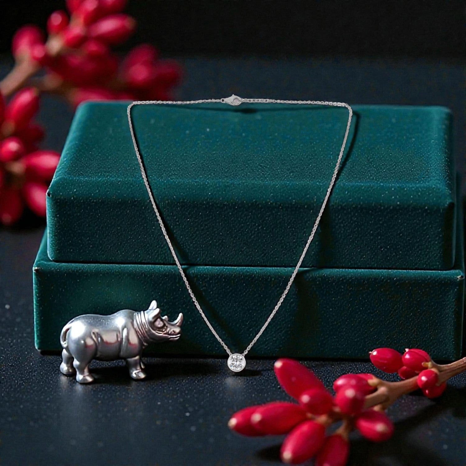 Lab Grown 2.02 Carat Round Brilliant Diamond Bezel Set Chain Pendant in 18 Karat Gold | SKU : 0005171057