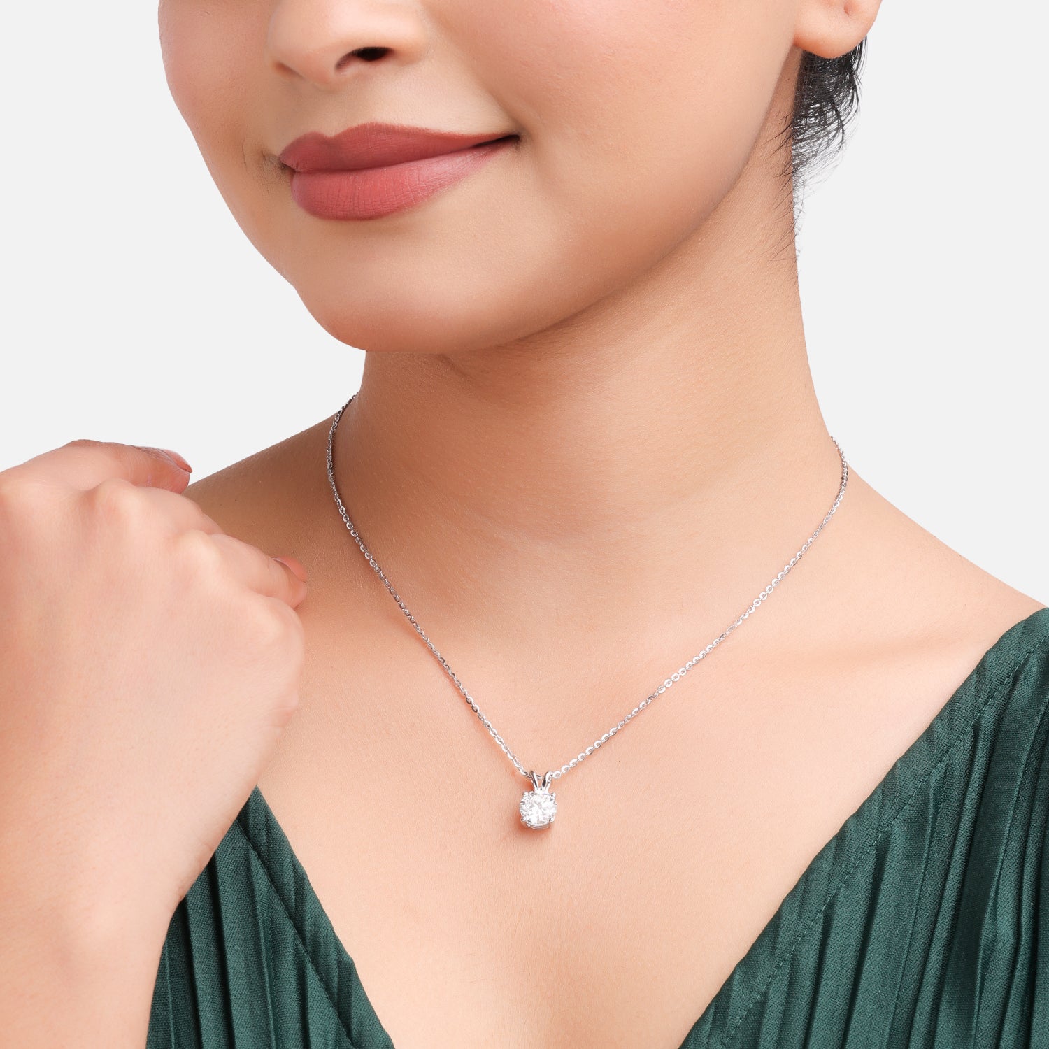Lab Grown 2.010 Carat Oval Cut Solitaire Pendant in 18 Karat White Gold | SKU : 0005171101