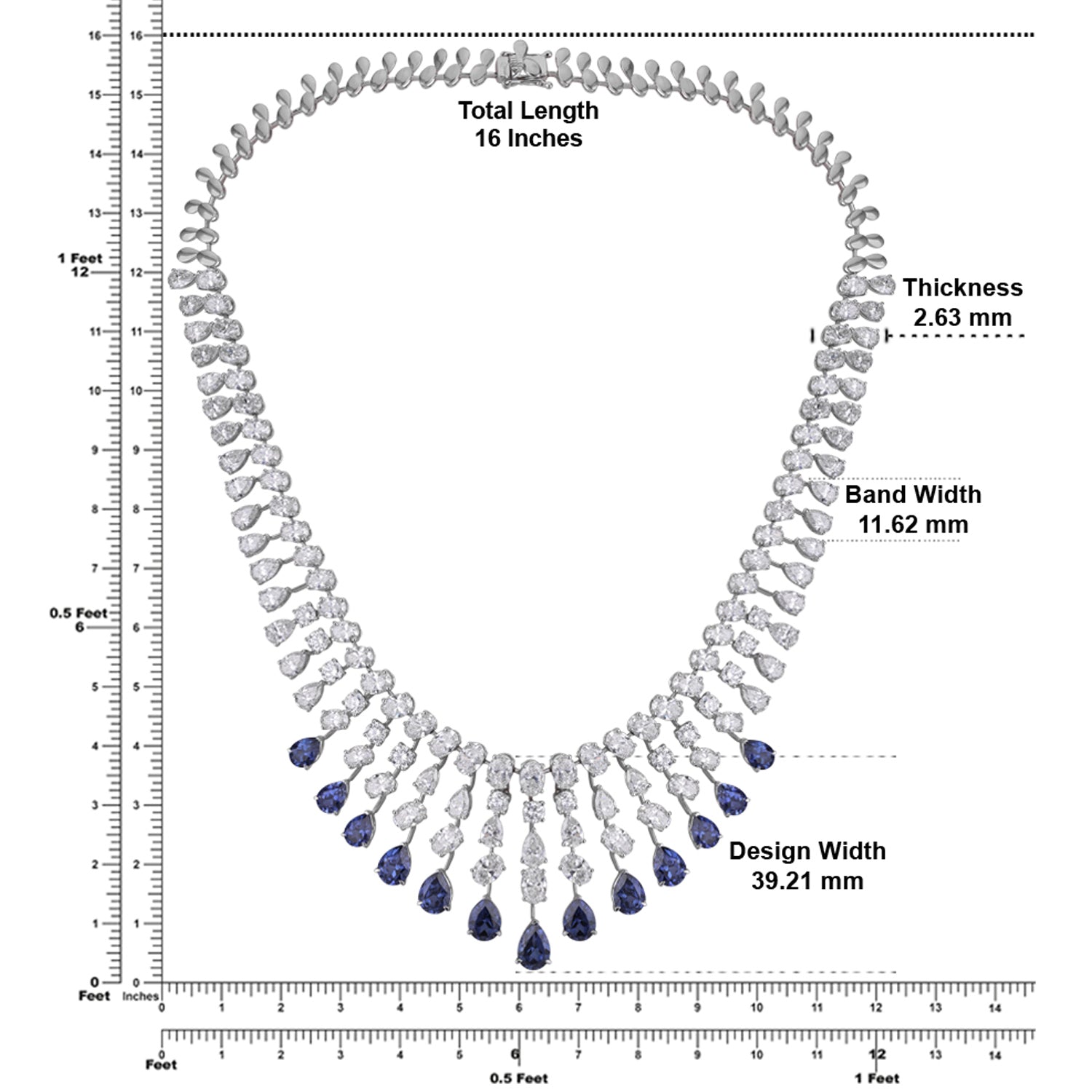 Lab Grown 40.32 Carat Diamond Necklace with Blue Sapphire Drops in 18 Karat White Gold | SKU : 0005201419