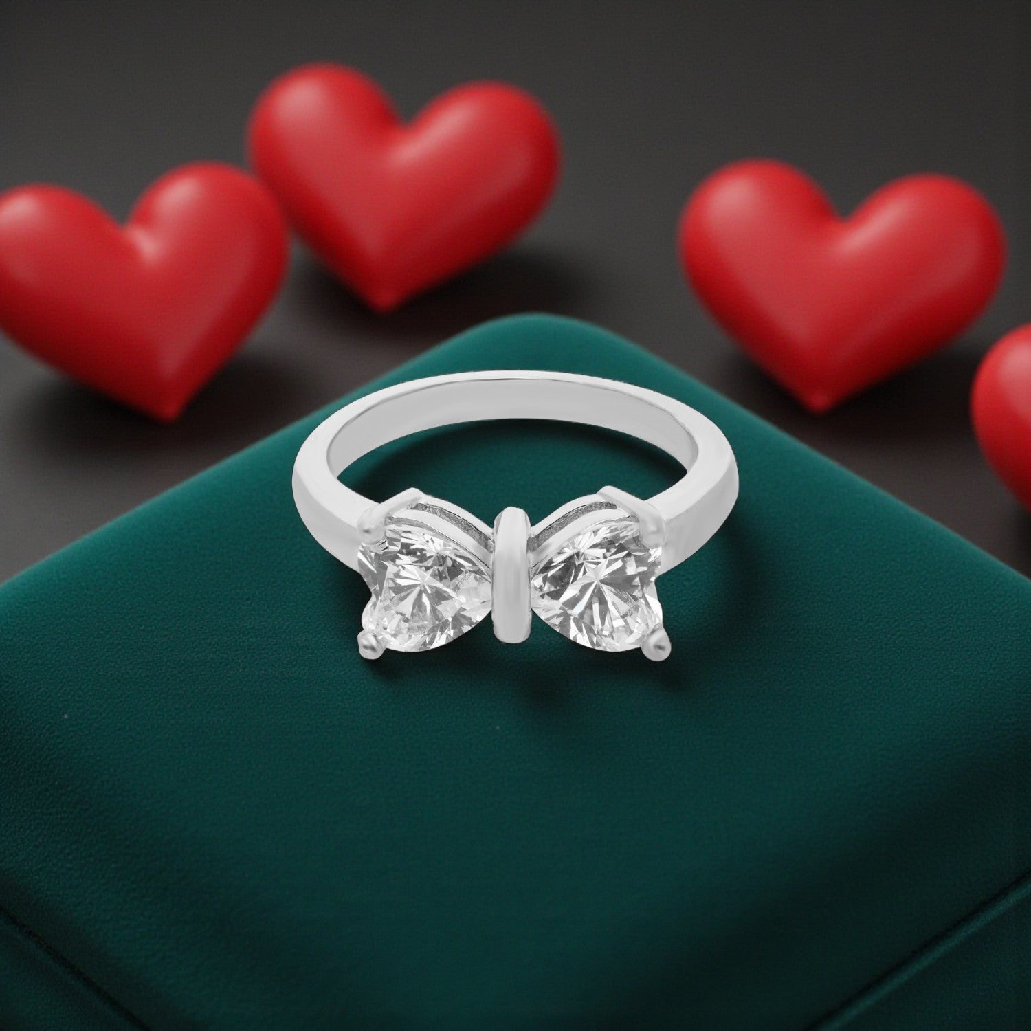 Sterling Silver Twin Heart Bow Ring — Valentine Collection | SKU: 0005682676, 0005682683, 0005682690, 0005682706, 0005682713, 0005682720, 0005682737
