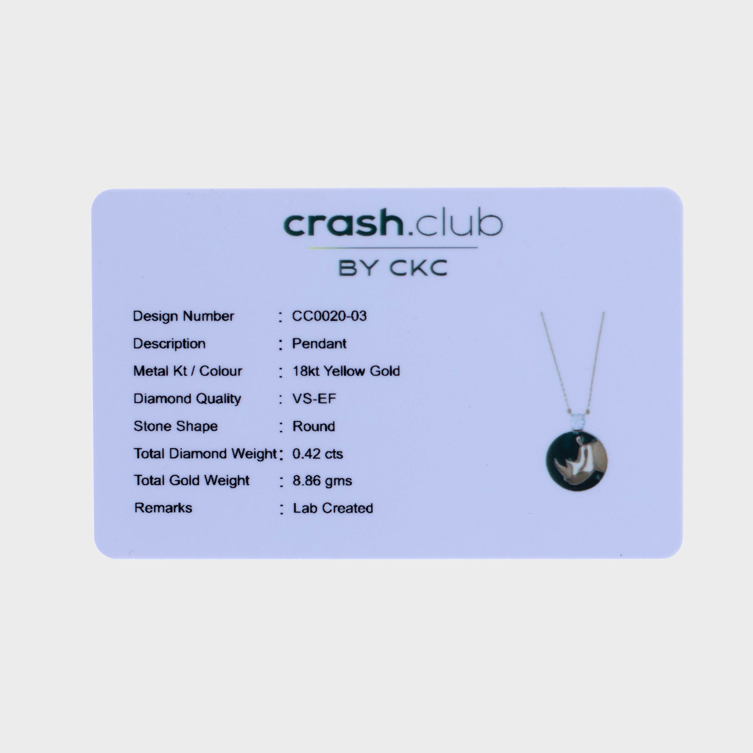 Round Brilliant 0.42 Carat Green Rhino Lab Grown Diamond Chain Pendant | SKU: 0019378374