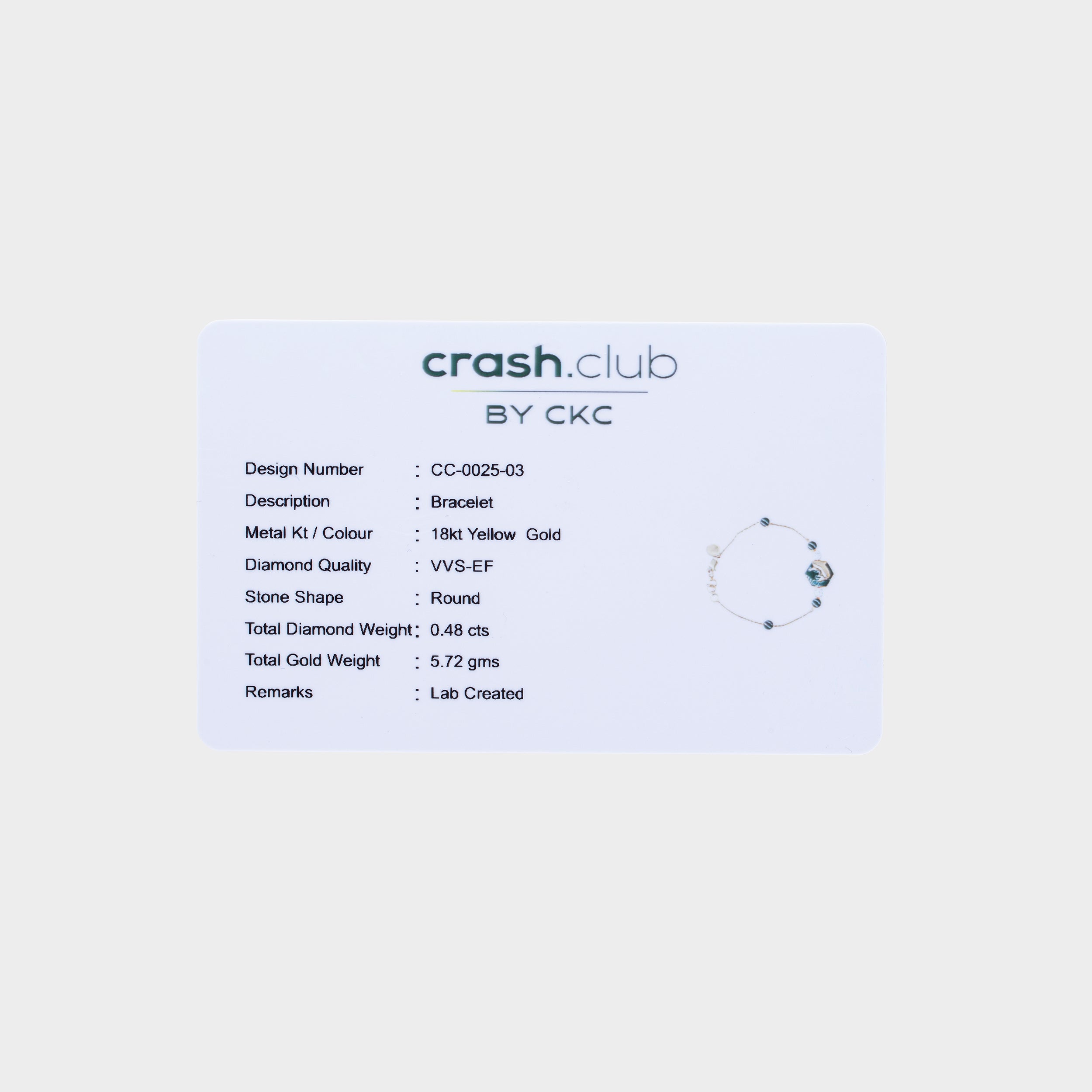 Round Brilliant Cut 0.48 Carat Lab Diamonds Laboratory Grown Bracelet | SKU: 0019361659