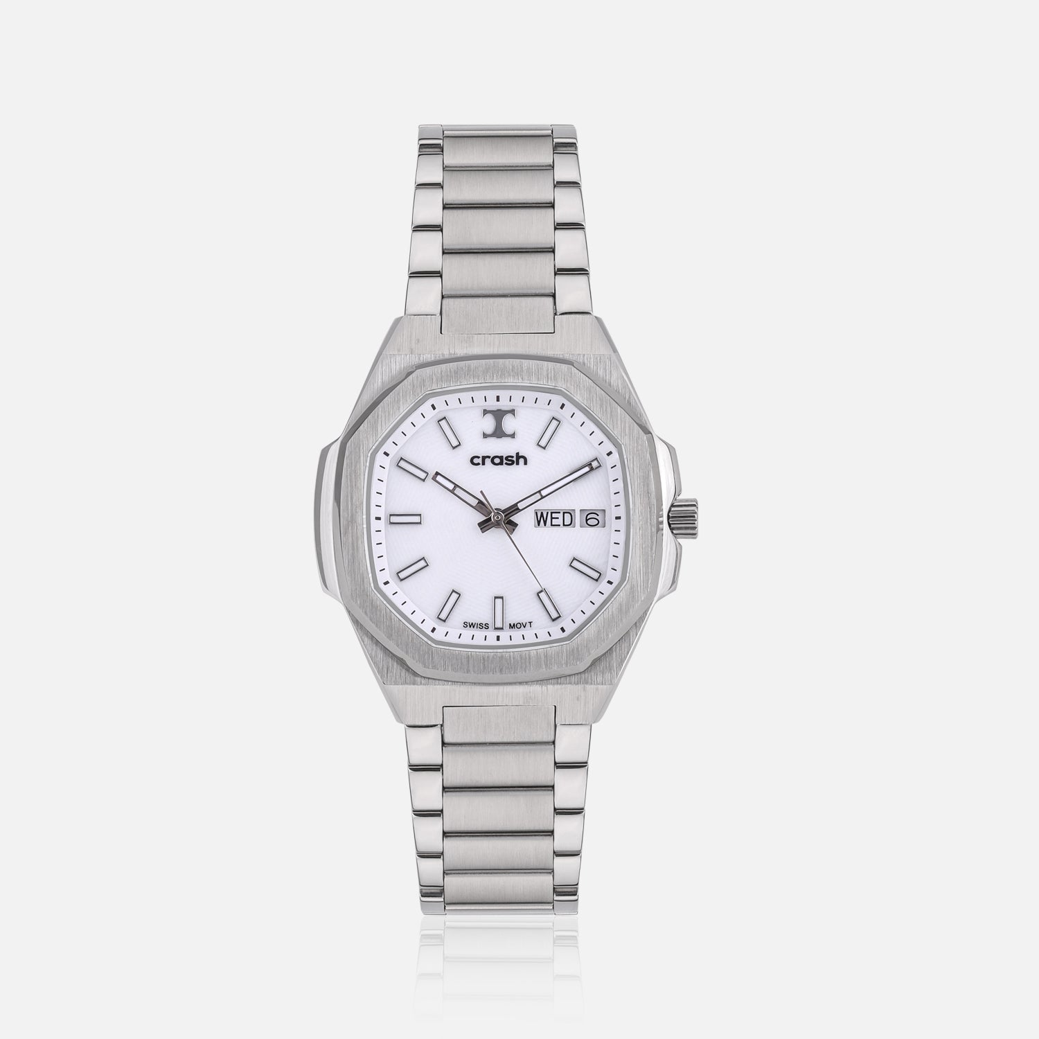 Swiss Movement Octagonal Silver Stainless Steel Watch For Women with White Dial by Crash | SKU : SWISS ACC2405