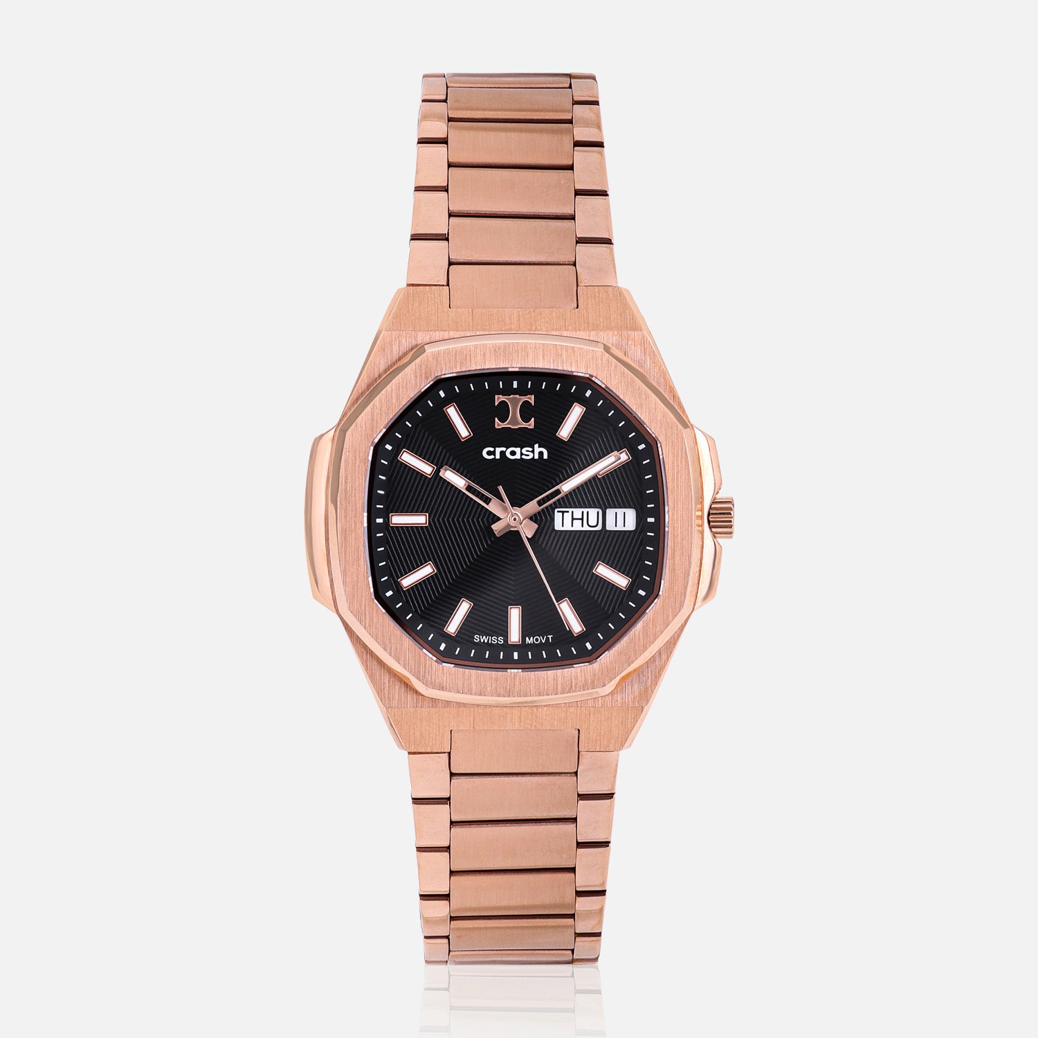 Swiss Movement Octagonal Rose Gold Stainless Steel Watch For Women with Black Dial by Crash | SKU : ACC2407