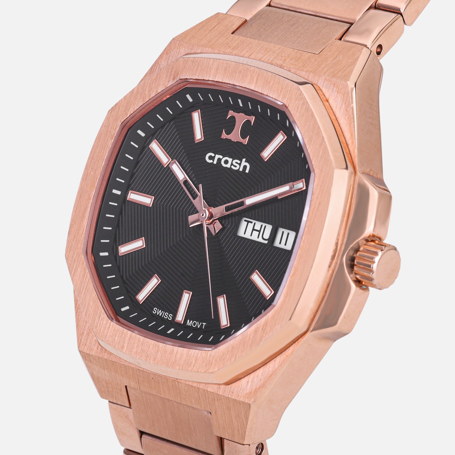 Swiss Movement Octagonal Rose Gold Stainless Steel Watch For Women with Black Dial by Crash | SKU : ACC2407