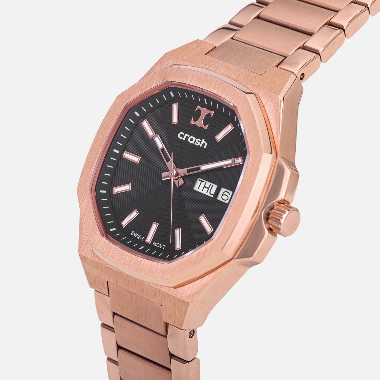 Swiss Movement Octagonal Rose Gold Stainless Steel Watch For Women with Black Dial by Crash | SKU : ACC2407