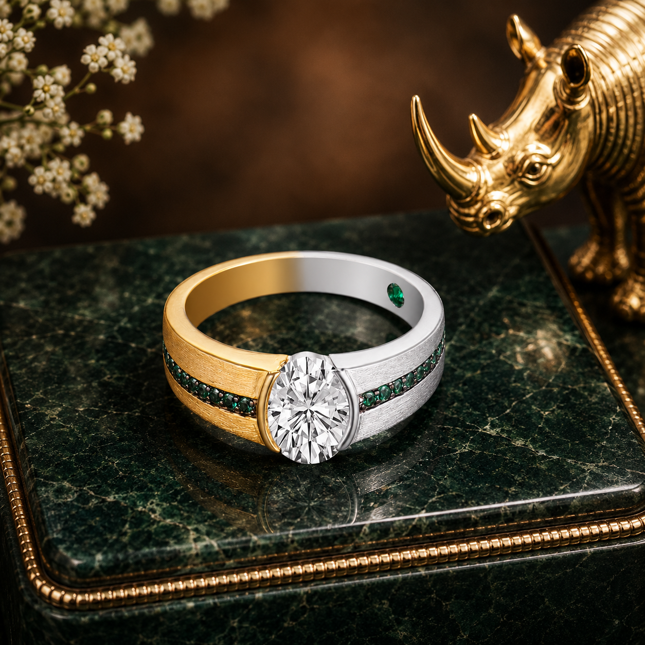Modern Oval Lab Grown Diamond Ring in Two-Tone Gold | SKU: 0006509385