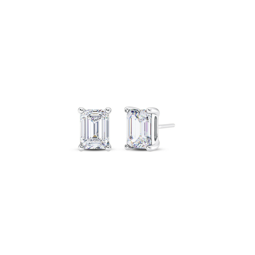 Emerald Cut Multiple Carats size Lab Grown Diamond Earstud in 18kt Gold