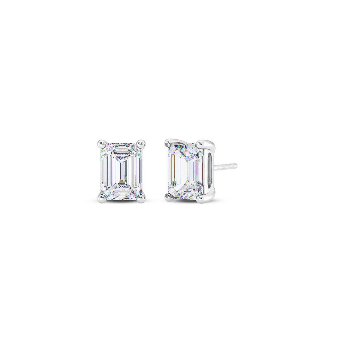 Emerald Cut Multiple Carats size Lab Grown Diamond Earstud in 18kt Gold