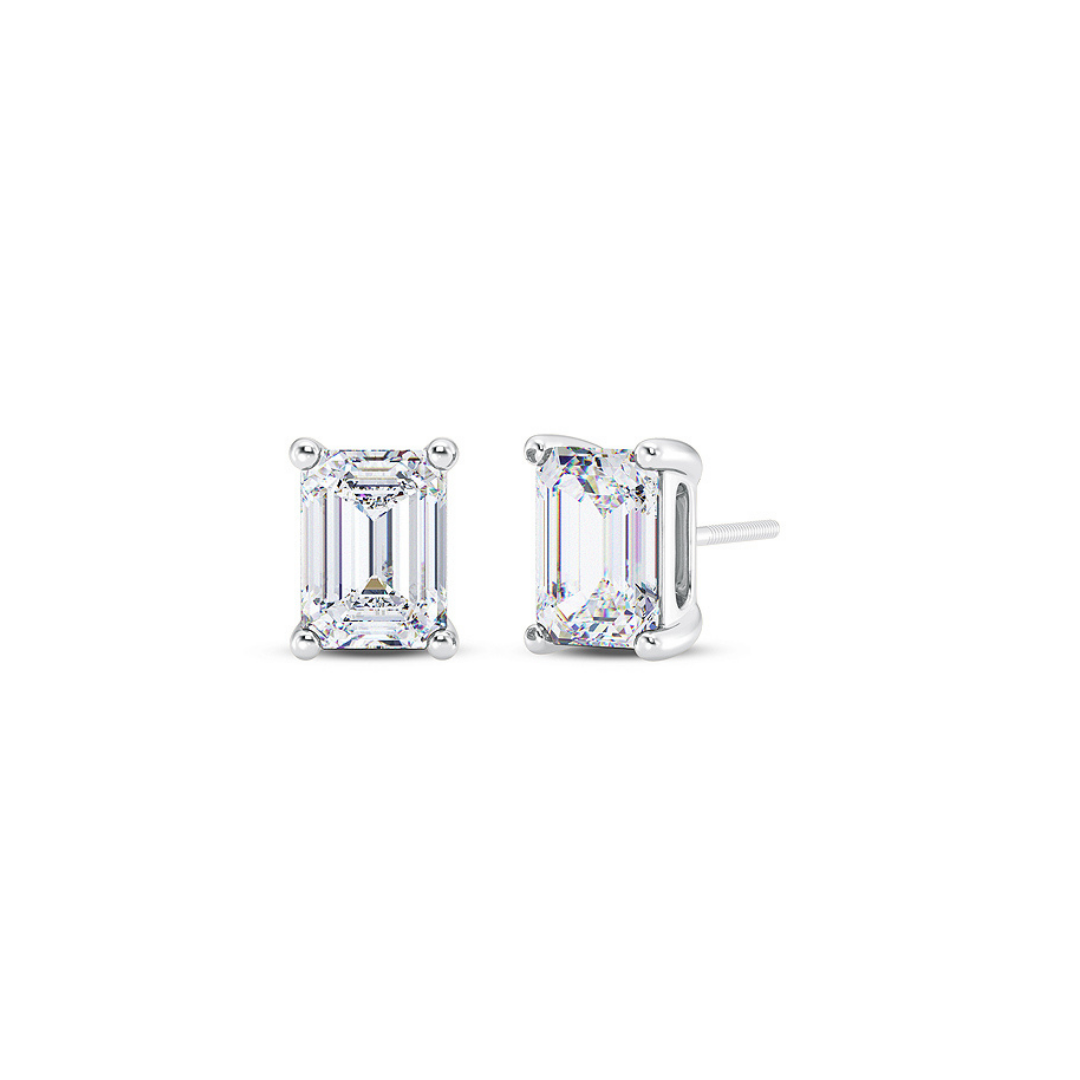 Emerald Cut Multiple Carats size Lab Grown Diamond Earstud in 18kt Gold