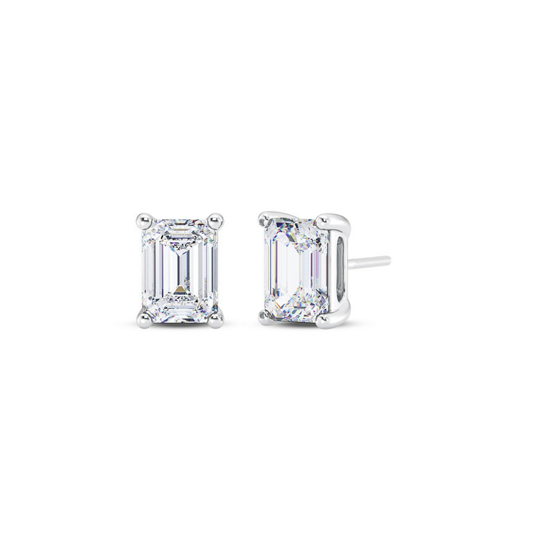 Emerald Cut Multiple Carats size Lab Grown Diamond Earstud in 18kt Gold