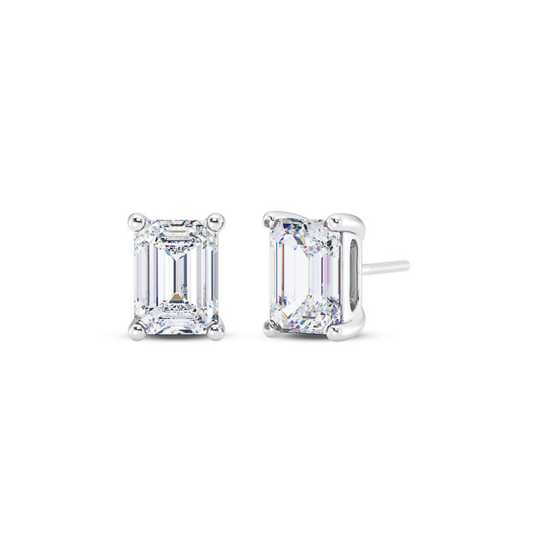 Emerald Cut Multiple Carats size Lab Grown Diamond Earstud in 18kt Gold