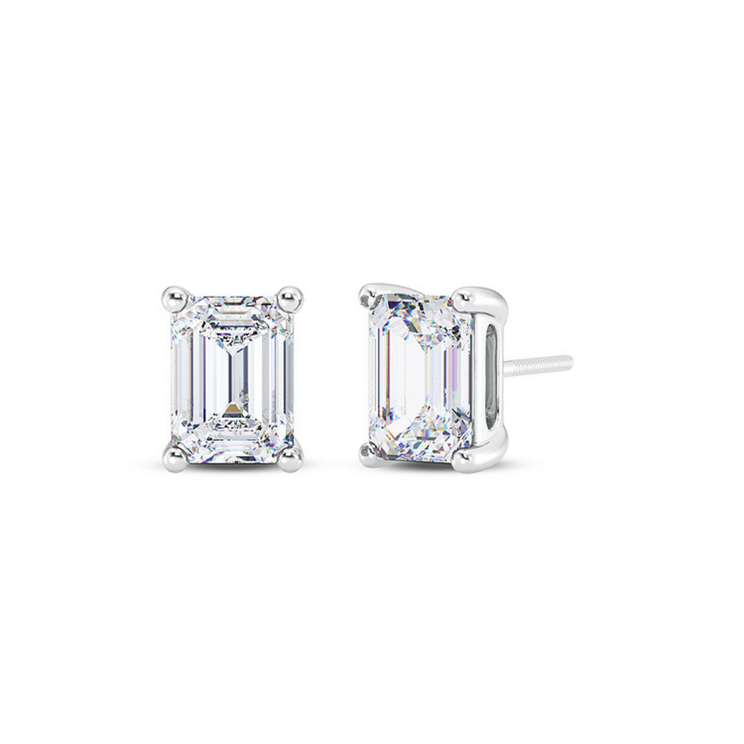 Emerald Cut Multiple Carats size Lab Grown Diamond Earstud in 18kt Gold