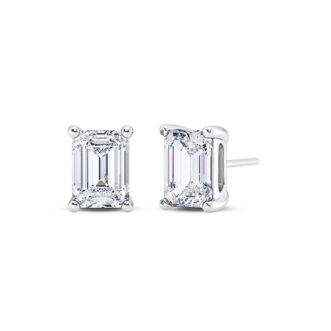 Emerald Cut Multiple Carats size Lab Grown Diamond Earstud in 18kt Gold