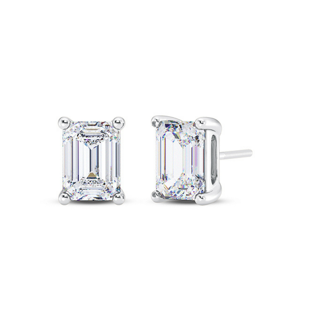 Emerald Cut Multiple Carats size Lab Grown Diamond Earstud in 18kt Gold
