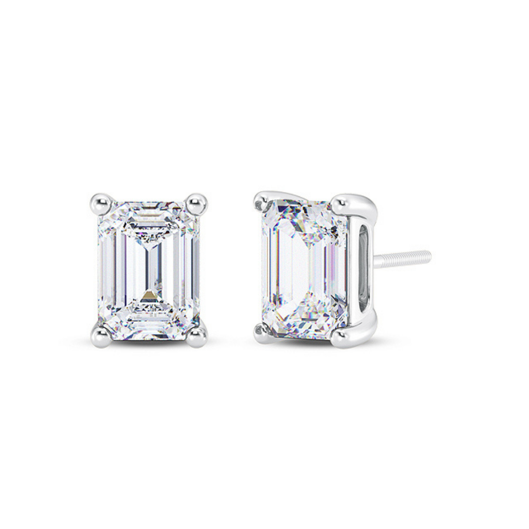 Emerald Cut Multiple Carats size Lab Grown Diamond Earstud in 18kt Gold