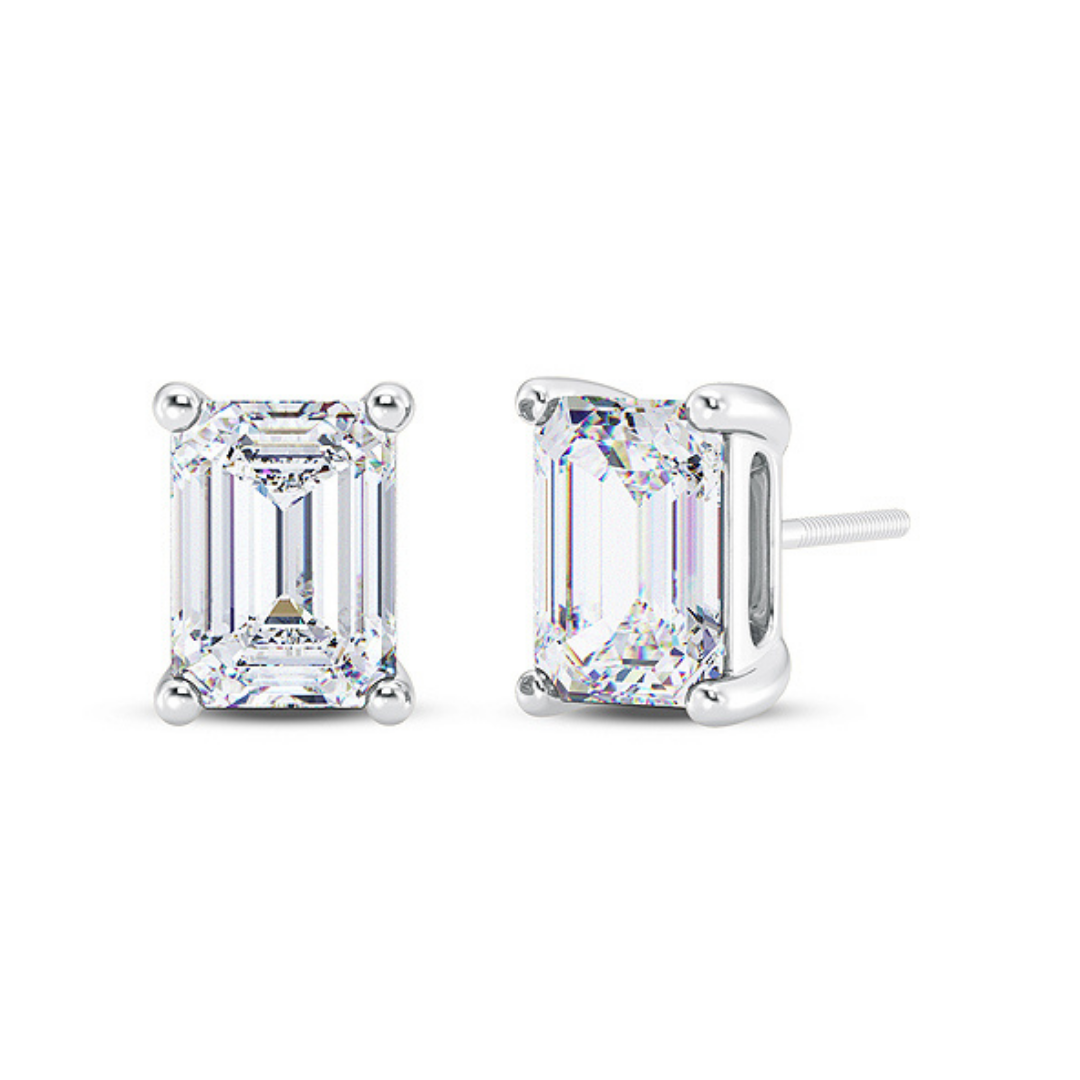 Emerald Cut Multiple Carats size Lab Grown Diamond Earstud in 18kt Gold